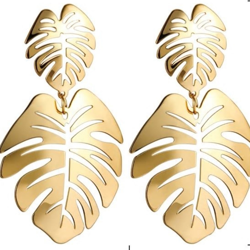Gold Hollow tree leaves long pendant earrings - Picture 1 of 3